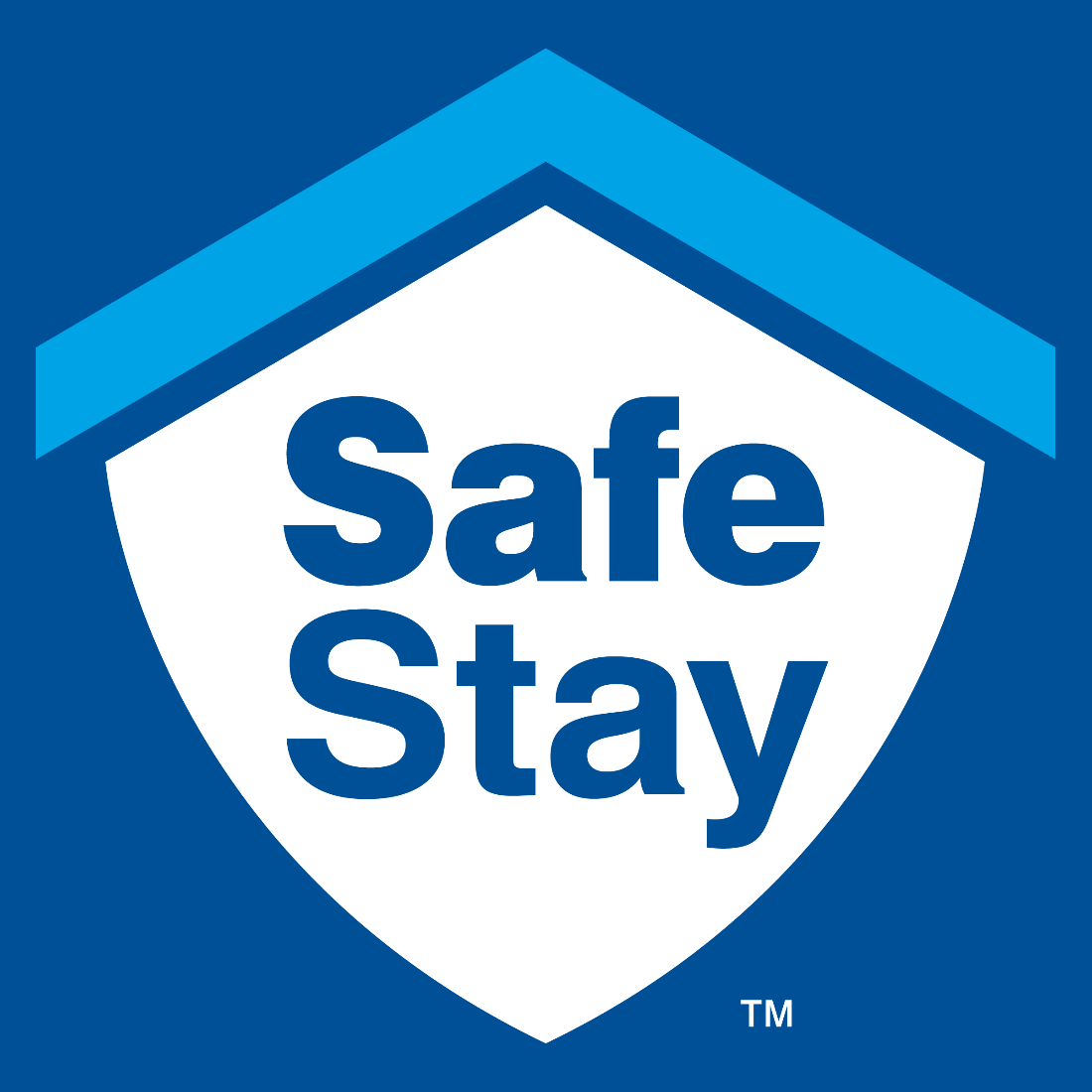 safe stay logo white shield with light blue 