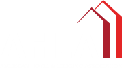 Two minimalist house frame logos with roof and right side of building, both are red; on transparent background; 